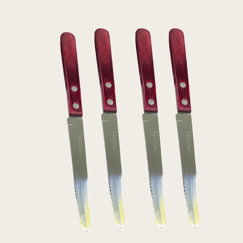 Stainless Steel Steak Knife – Red Polywood Handle | Dishwasher Safe Steak Knife Axl 4 Pc