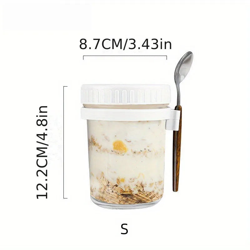 KEMORELA Overnight Oats Glass Cup with Spoon | Mason Tumbler Glass Meal Prep Cup Axl White-S