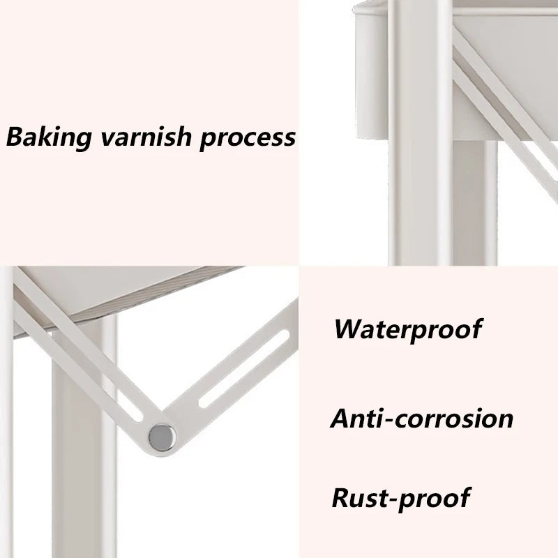 3-Tier Folding Kitchen Rack on Wheels | Carbon Steel Shelf Rolling Storage Rack Axl