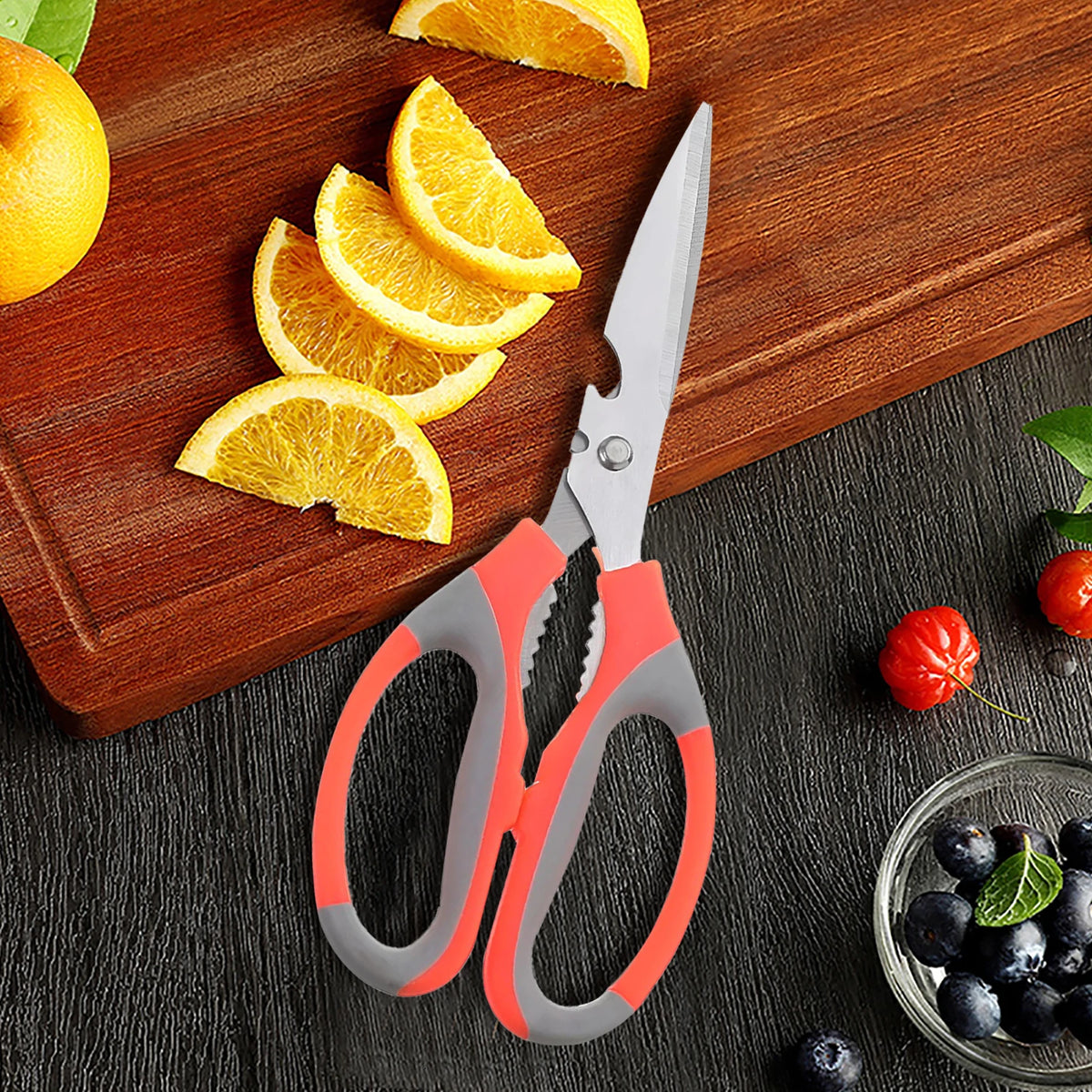 Multi-Functional Kitchen Scissors – Stainless Steel Cooking Shears Kitchen Shears Axl Scissors-Orange
