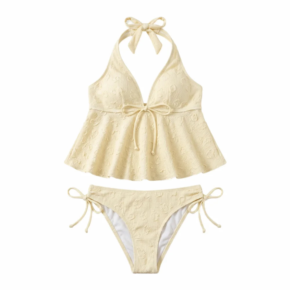 Y2K Halter Neck Bowknot Bikini Set – Two-Piece Swimsuit S–XL Two-Piece Bikini Set Axl Yellow L