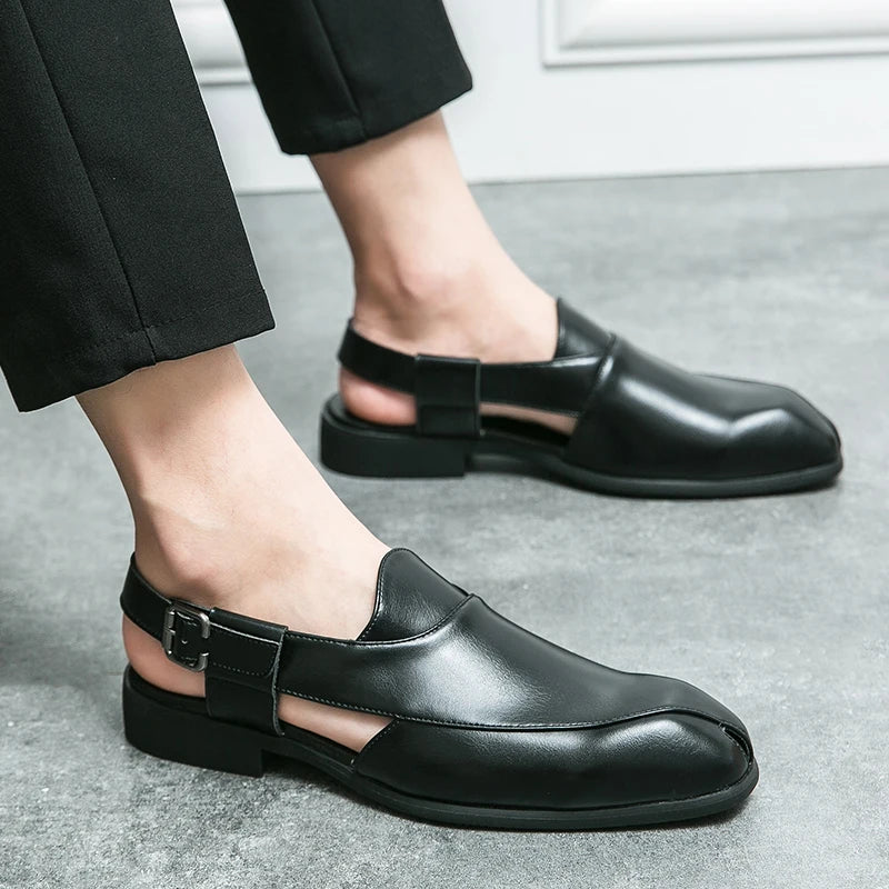 Men's Designer Flat Sandals – Buckle Strap Casual Dress Shoes Men's Flat Sandals Axl