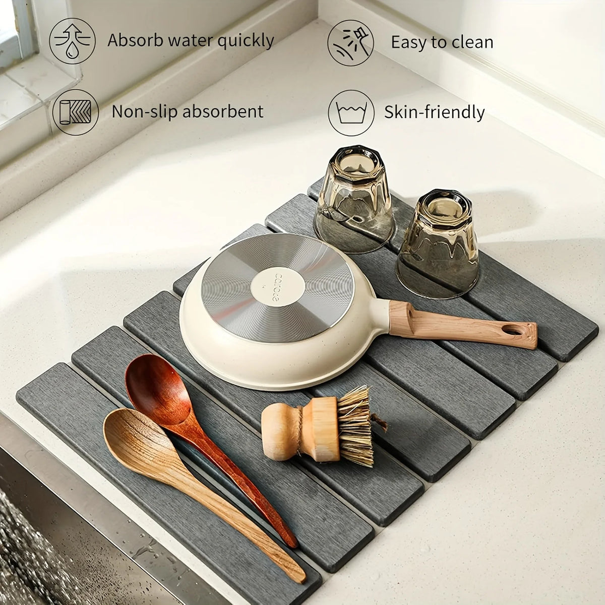 Diatomaceous Earth Bath & Kitchen Drying Mat | Foldable Stone Mat Diatomite Bath Mat Axl