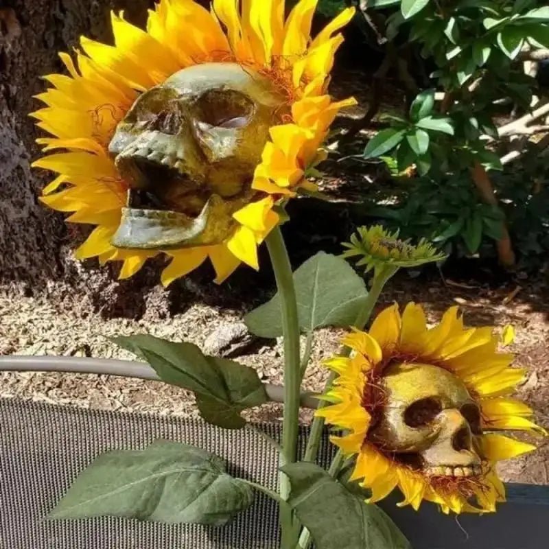 Skeleton Sunflower Halloween Garden Stake – Skull Yard Decor Halloween Garden Stake Axl