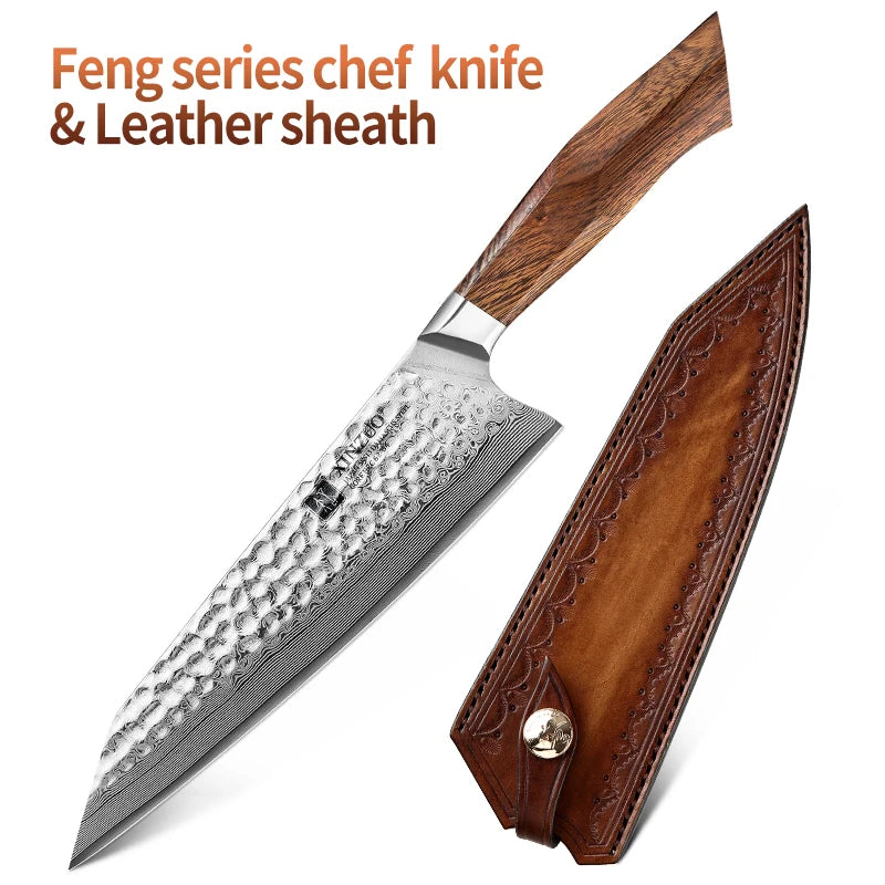 XINZUO 8.5" Damascus SRS13 Chef Knife – Ironwood Handle Damascus Chef Knife Axl With Leather Sheath China Mainland 8.5 inch