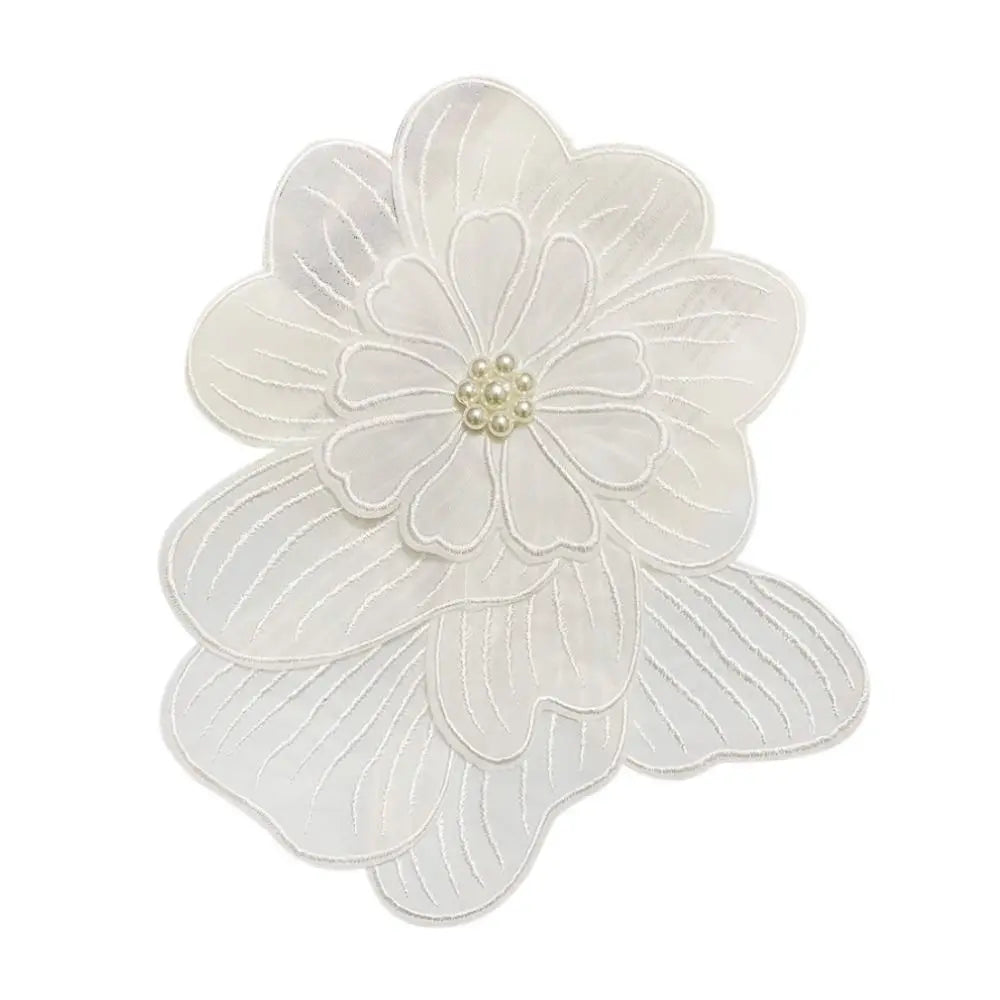 Handmade Pearl Flower Sew-On Embroidery Patches – White & Black Embroidery Sew-On Patch Axl White