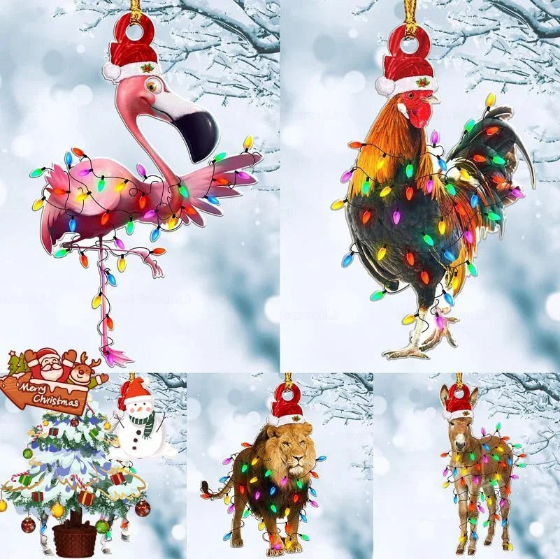 Acrylic Christmas Ornaments – Deer, Flamingo, Lion & Rooster Christmas Tree Ornaments Axl