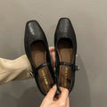 Mary Jane Low Heel Shoes – Retro Square Toe Buckle Flats Mary Jane Flats Axl black 38