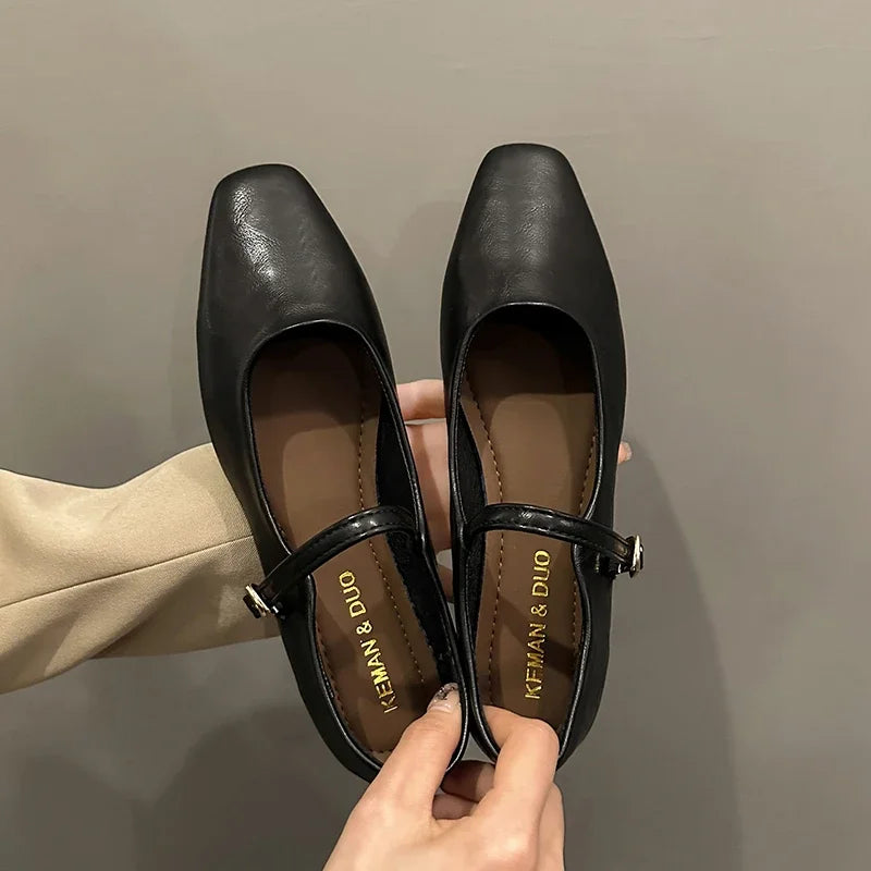 Mary Jane Low Heel Shoes – Retro Square Toe Buckle Flats Mary Jane Flats Axl black 38