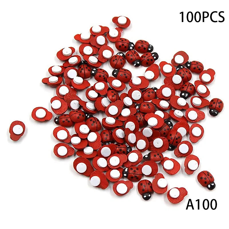 Mini Wooden Ladybug Sticker Ornaments 50/100 Pcs – DIY Craft Decor DIY Craft Ornaments Axl A100
