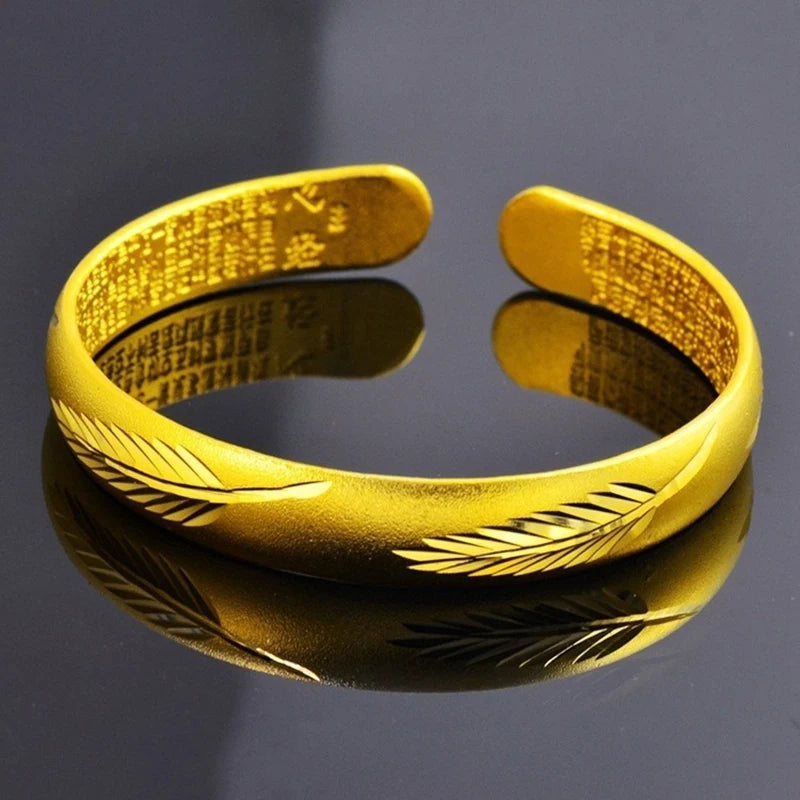 Ancient Heart Sutra Gold Dragon Leaf Bracelet for Women Cuff Bracelet Axl