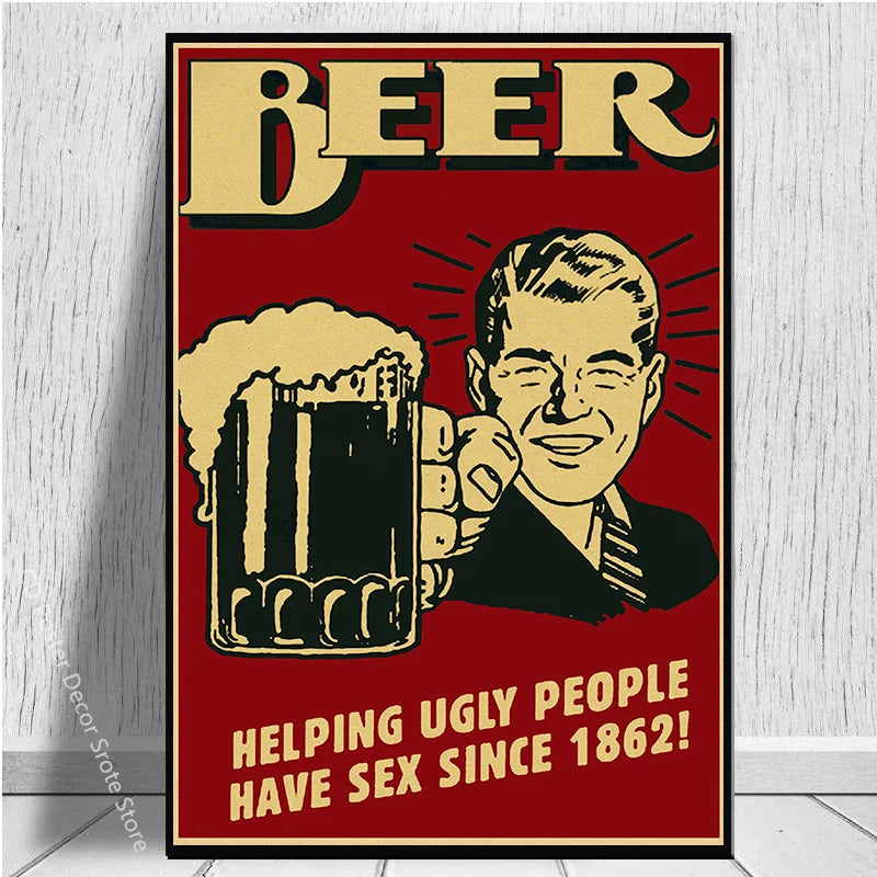 Retro Vintage Kraft Paper Poster – Bar, Beer & Coffee Wall Art Wall Art Poster Axl