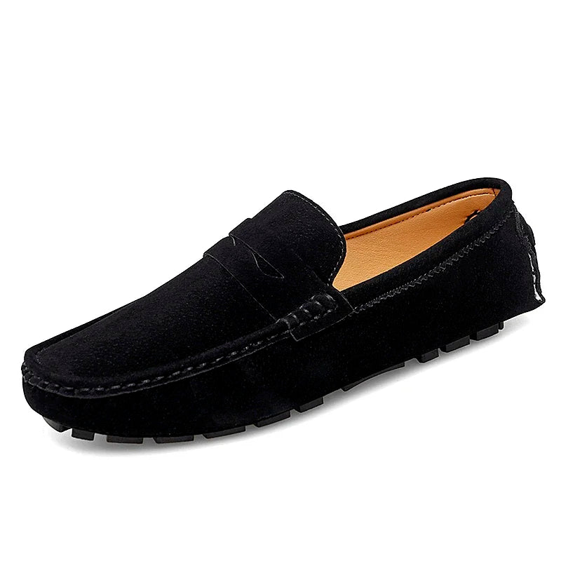 Men's Suede Leather Slip-On Loafers – Casual Flat Shoes Men's Loafers Axl Black 48