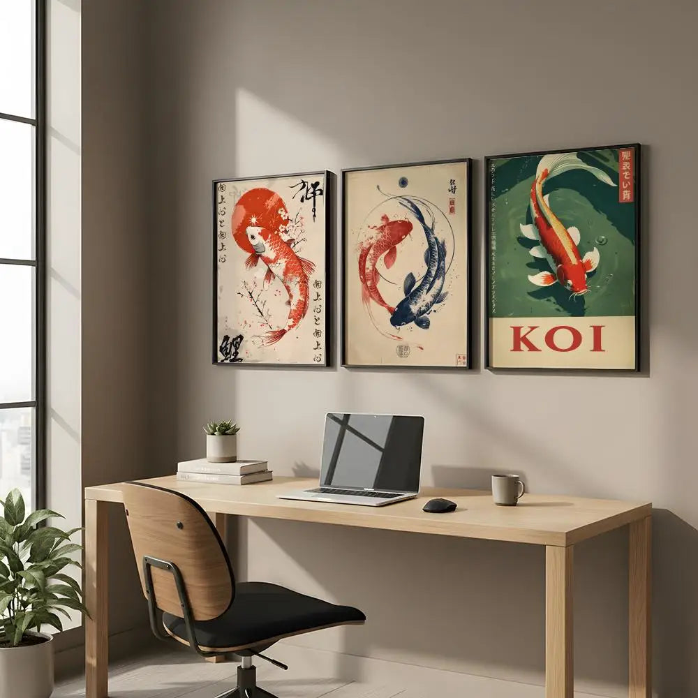 Japanese Koi Fish Flowers HD Art Poster – Self-Adhesive Wall Decor Art Wall Poster Axl