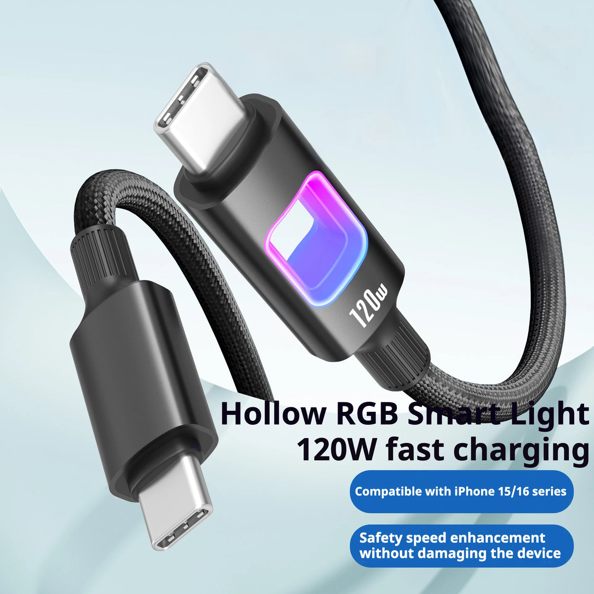 USB-C 120W PD Fast Charging Cable 1.5m/2m – MacBook iPad USB-C Charging Cable Axl
