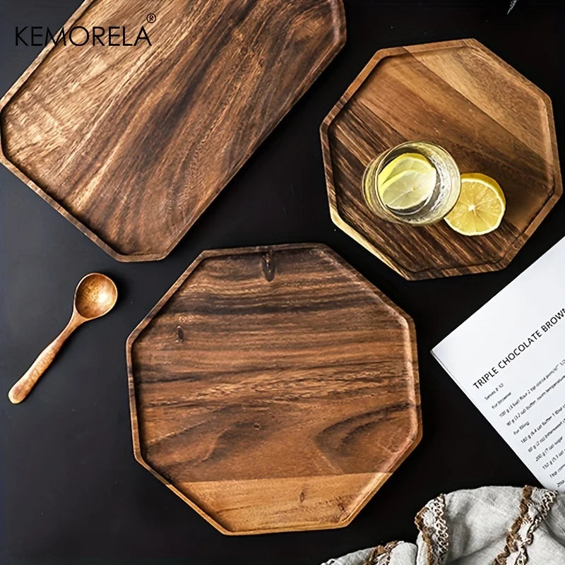 KEMORELA Acacia Wood Serving Tray – Octagonal Dinner & Dessert Plate Wood Serving Tray Axl