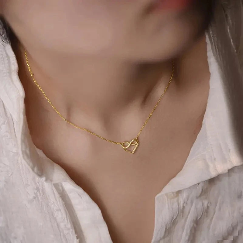 Huitan Heart Pendant Necklace – Silver & Gold Women's Fashion Pendant Necklace Axl