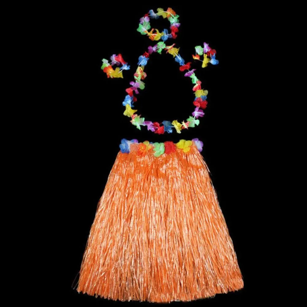 Hawaiian Hula Grass Skirt Set 40CM – Luau Costume Accessories Costume Skirt Set Axl orange