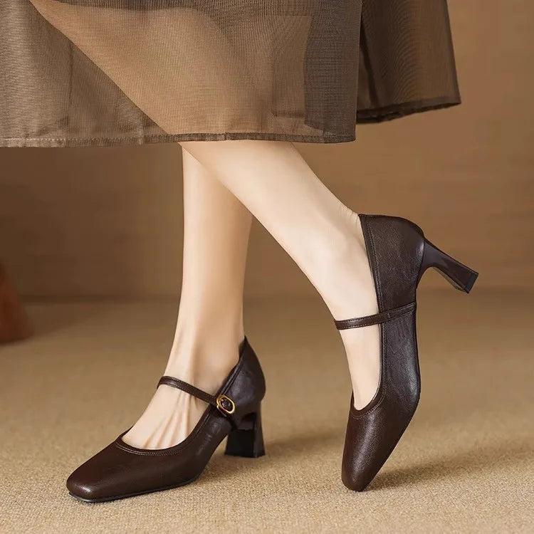 Women's Chunky Heel Mary Jane Pumps | Buckle Strap Block Heel Mary Jane Pumps Axl