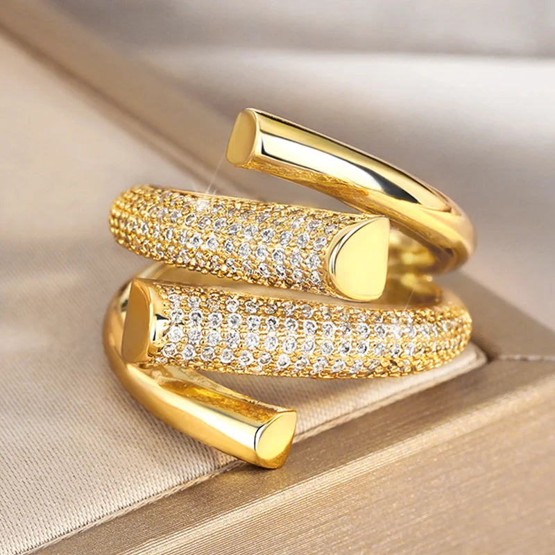 Huitan Geometric Gold CZ Ring – Sparkling Women's Fashion Ring Fashion Ring Axl