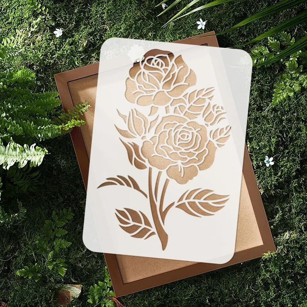 Rose Bouquet Reusable Painting Stencil – 11.69"x8.27" Floral Painting Stencil Axl