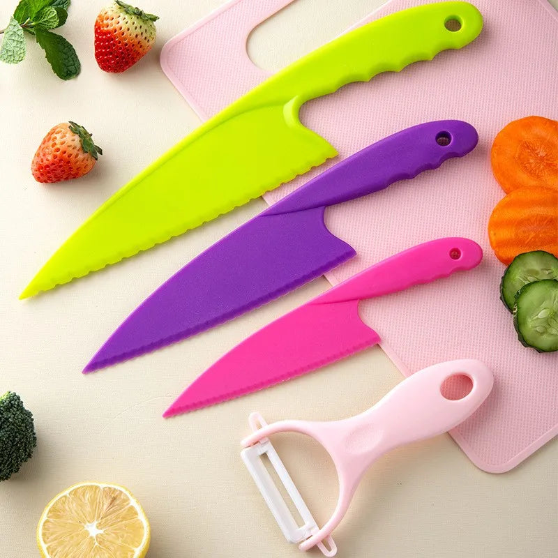 Kids' Plastic Kitchen Knife Set | Safe Serrated Cooking Knives Kids Kitchen Knife Set Axl