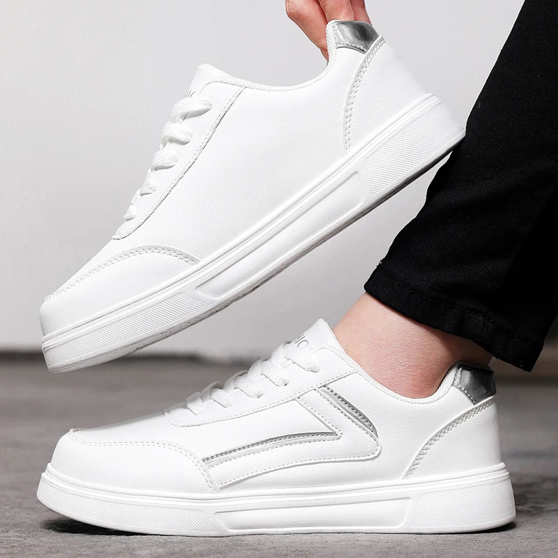 Women's White PU Leather Lace-Up Skateboard Sneakers Women's Sneakers Axl
