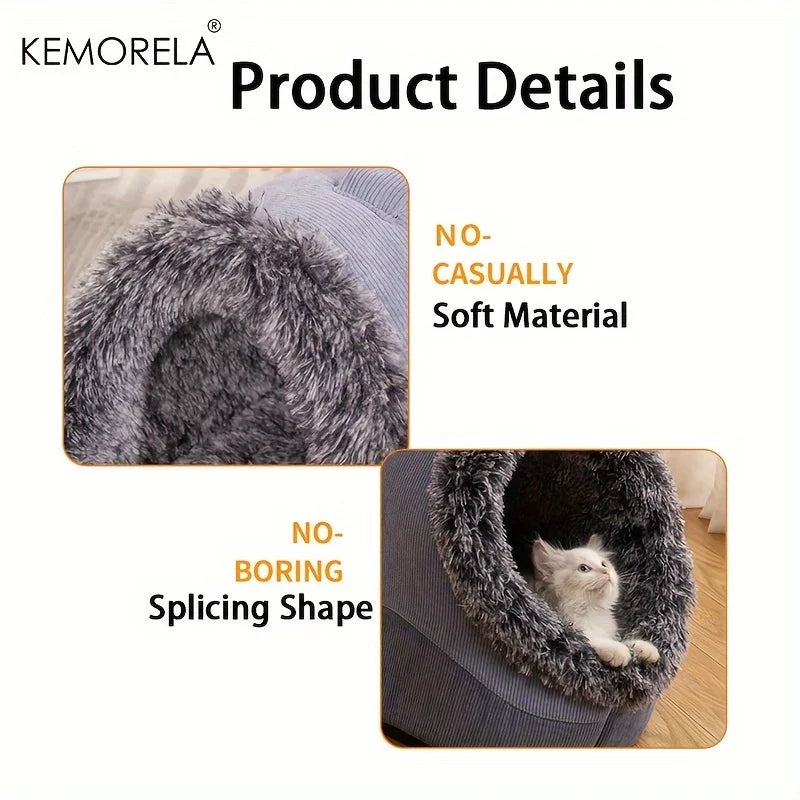KEMORELA Plush Striped Cat & Dog Bed – Cozy Indoor Pet House Plush Pet Bed Axl