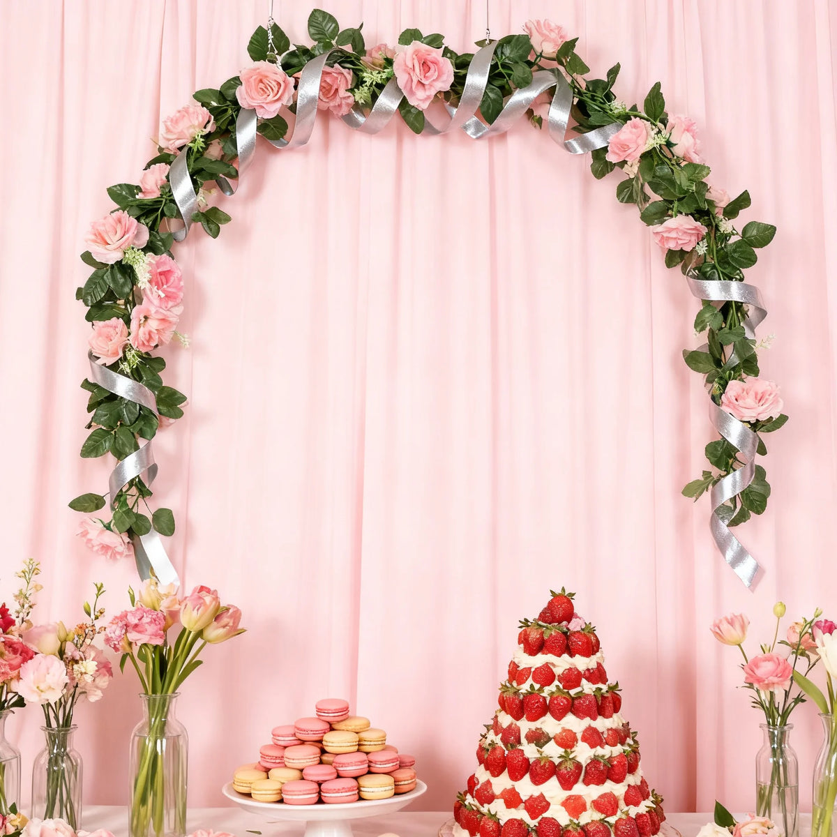 Artificial Rose Vine Garland – Silk Flower Wall Decor 220cm Silk Flower Garland Axl