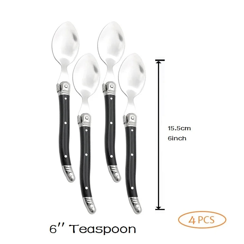 Laguiole Black Stainless Steel Cutlery Set – Fork Knife Spoon 2–10pc Flatware Cutlery Set Axl 4pcs Teaspoon