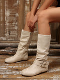 Women's Mid-Calf Western Boots – Flat Side Zip Pleated Boot Women's Mid-Calf Boots Axl 39 Beige