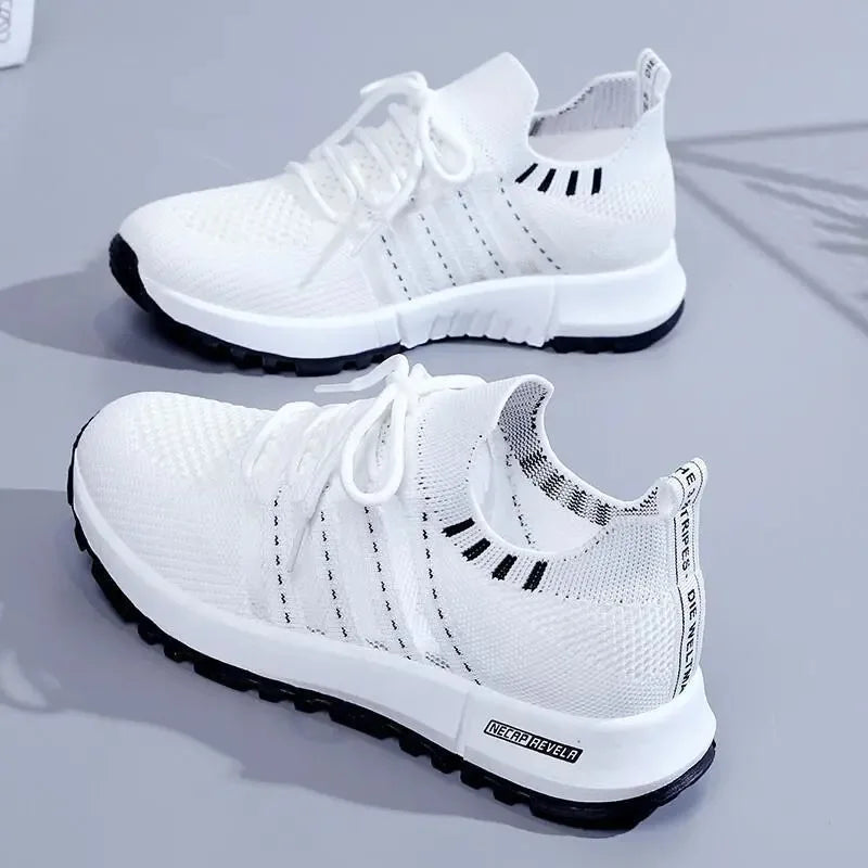 Women's White Platform Sneakers – Breathable Mesh Lace-Up Platform Sneakers Axl black 38