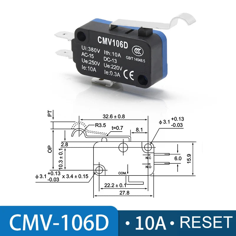 CNTD CMV Series Micro Limit Travel Switch 10A 16A NO NC Self-Reset Micro Limit Switch Axl CMV-106D