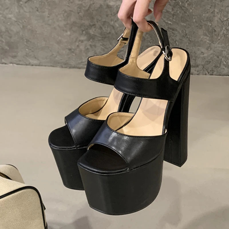 Women's 18CM Platform High Heel Sandals | Buckle Strap Party Platform Heel Sandals Axl