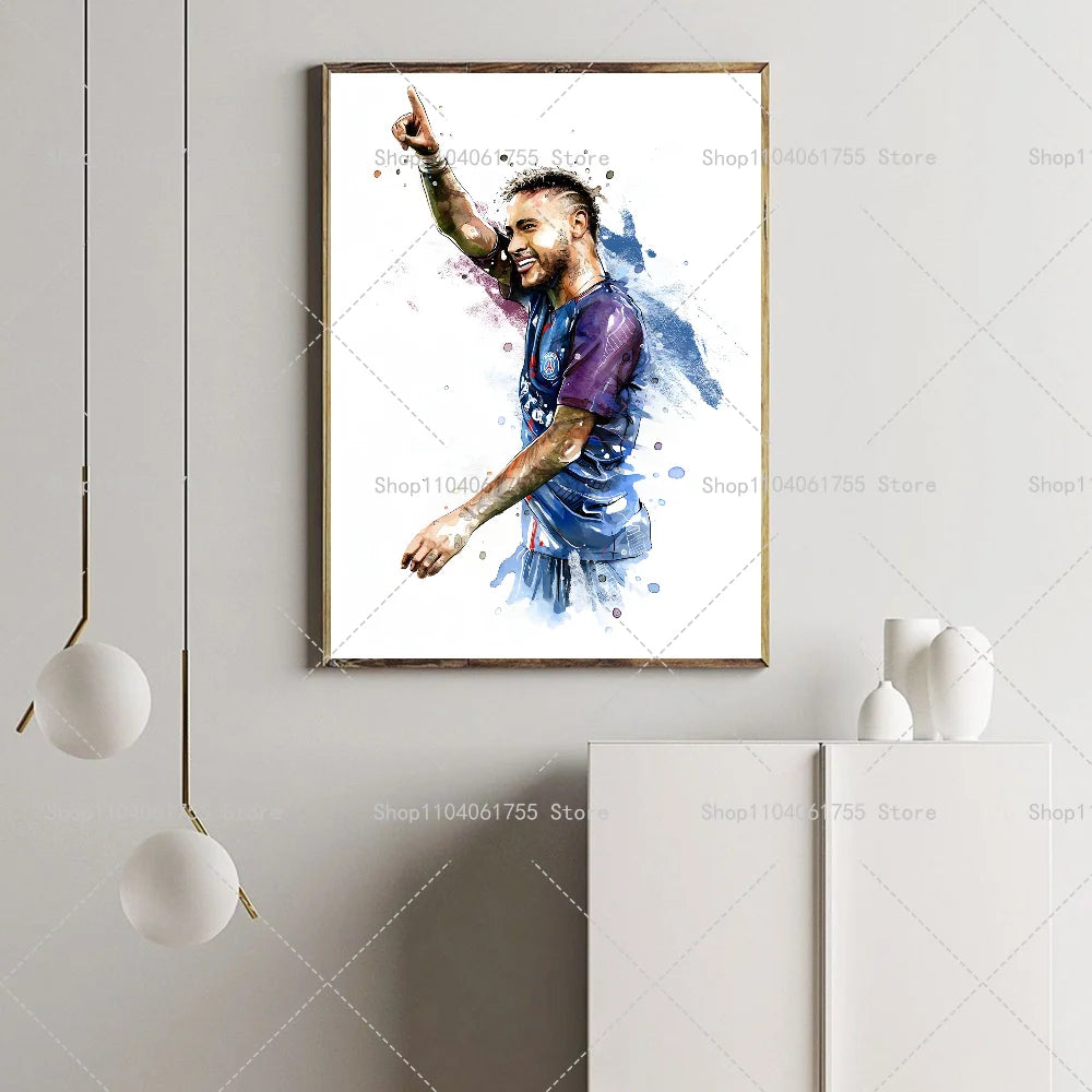 Watercolor Soccer Star Wall Poster – Self-Adhesive Art Sticker Wall Art Poster Axl