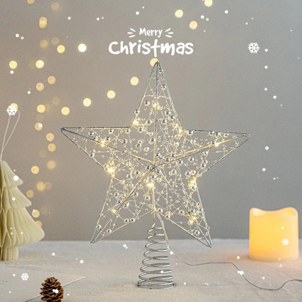LED Pearl Wire Star Christmas Tree Topper – Gold Iron, 10 LEDs Christmas Tree Topper Axl 4