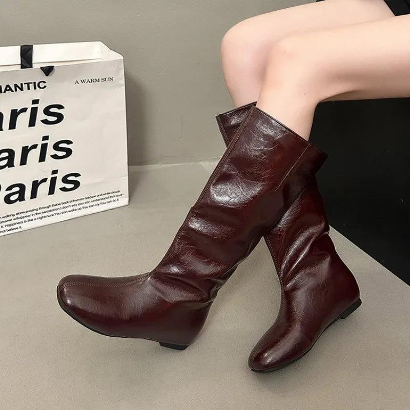 Women's Knee-High Slip-On Knight Boots | Square Toe Platform Women's Knee-High Boots Axl