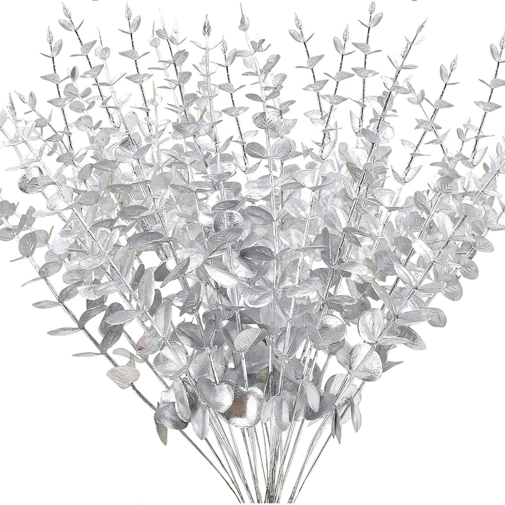 6 Artificial Eucalyptus Branch Stems – Faux Greenery Decor Artificial Greenery Stems Axl Silver