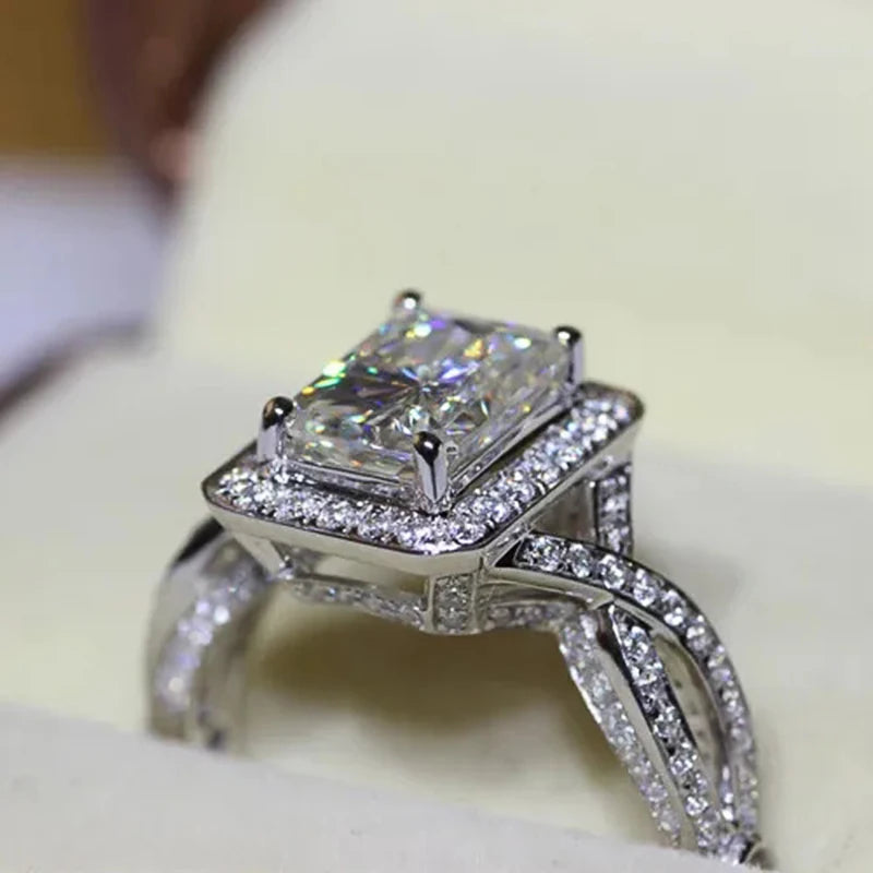 Huitan Geometric CZ 2-Piece Women's Ring Set | Silver Bridal Bridal Ring Set Axl