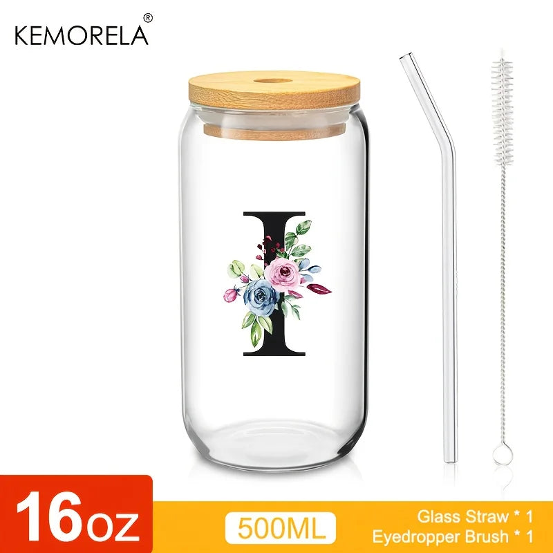470ml Glass Tumbler with Bamboo Lid & Straw | Mason Jar Cup Glass Tumbler Axl I 470ml