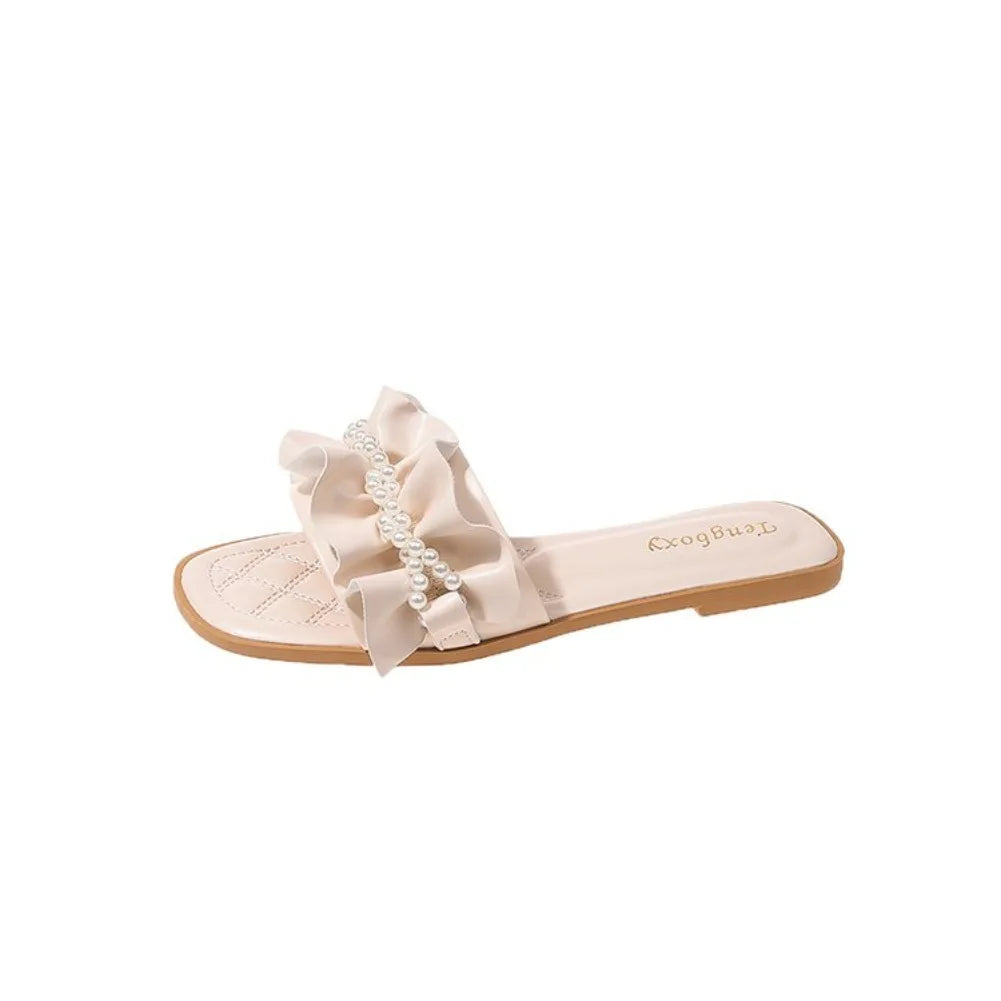 Women's Bohemian Flat Flip Flops – Summer Beach Slippers Women's Beach Sandals Axl 43 Beige