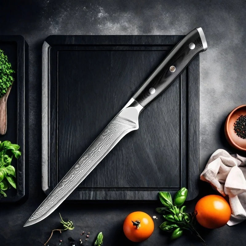 6" 67-Layer Damascus Boning Knife – G10 Handle | Pro Kitchen Damascus Boning Knife Axl