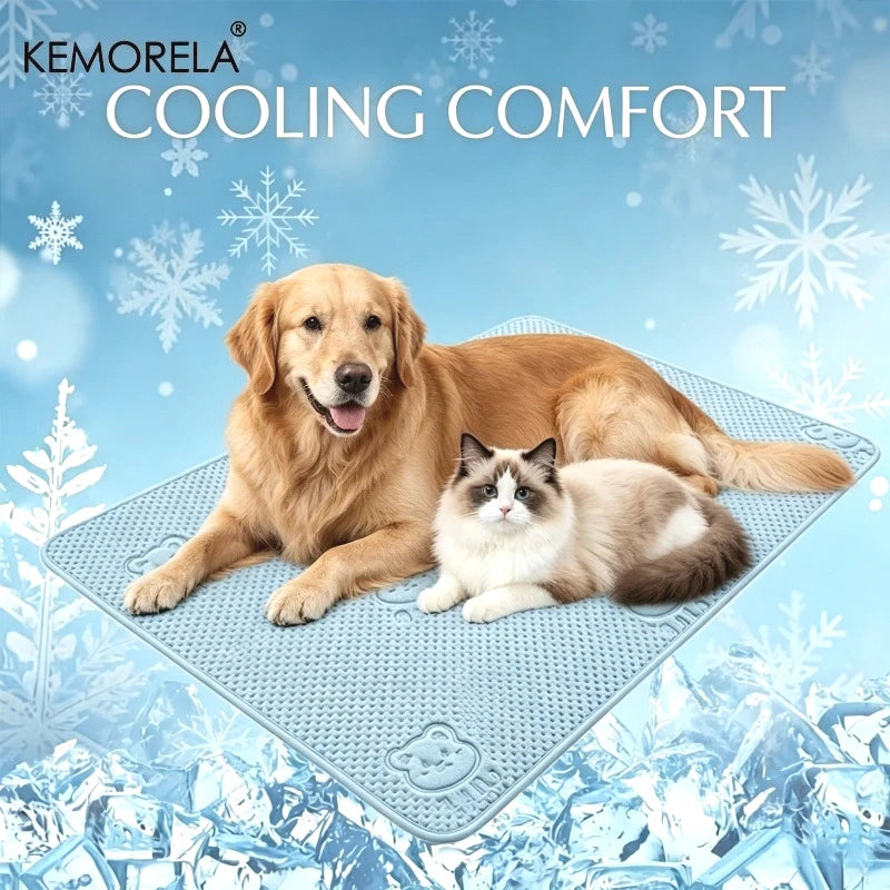 KEMORELA Pet Cooling Mat – Washable Bear Pattern Dog & Cat Pad Pet Cooling Mat Axl Blue 150X100cm
