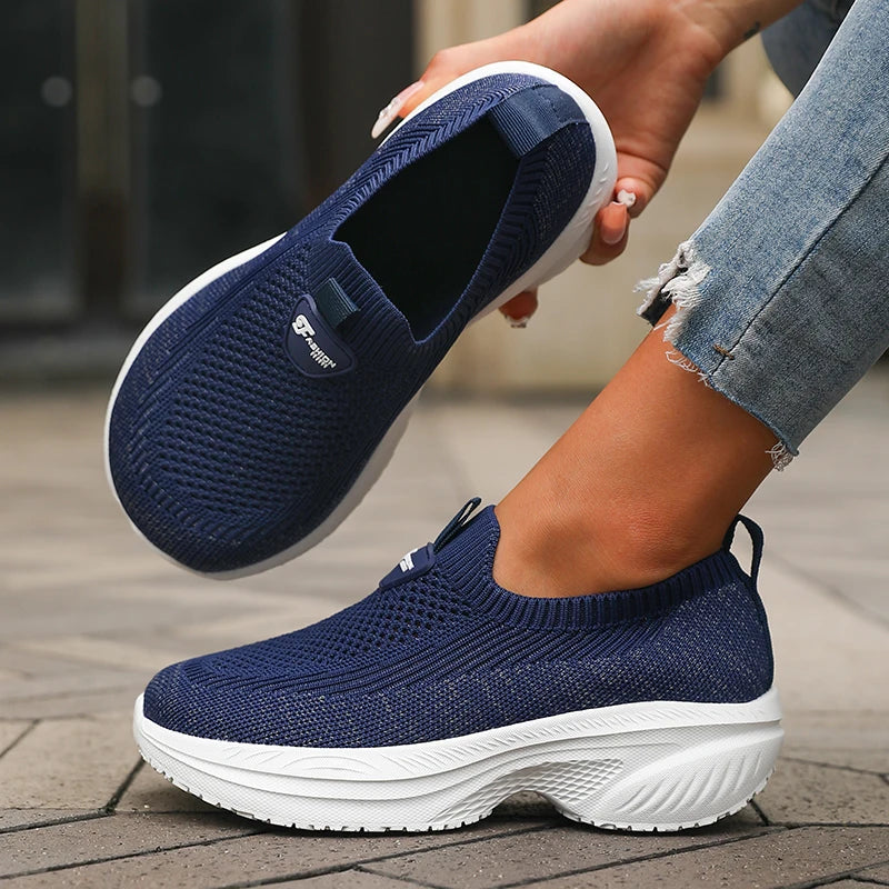 Women's Wide Fit Mesh Slip-On Sneakers | Breathable Walking Shoes Slip-On Sneakers Axl Navy Blue 39