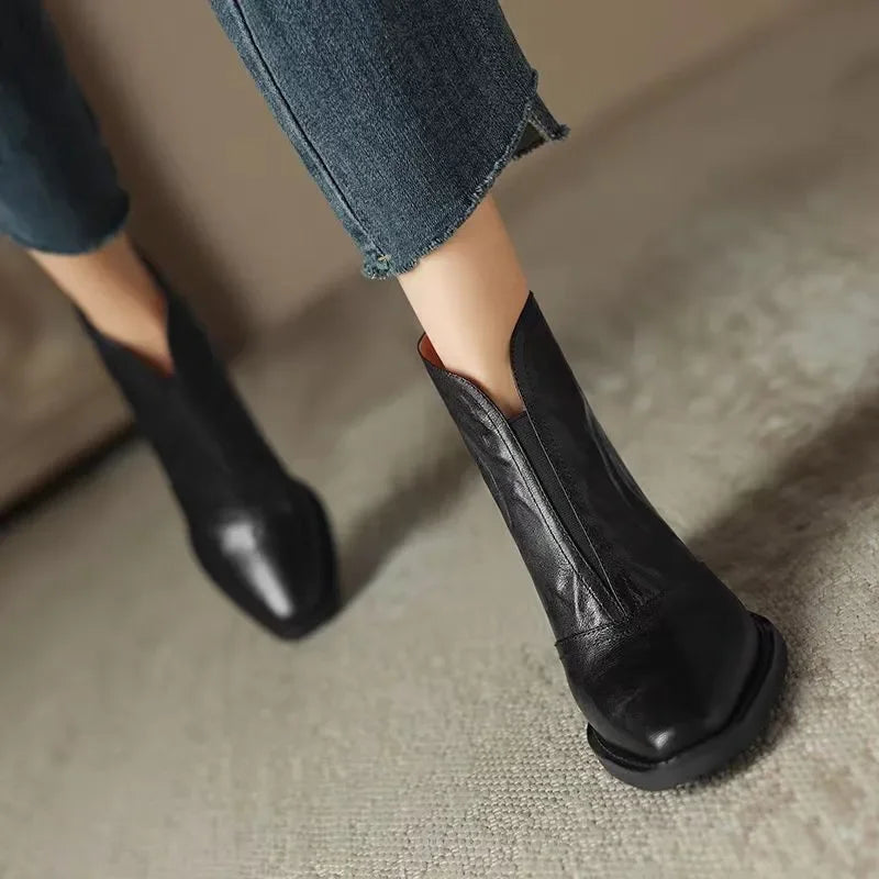 Women's Luxury Ankle Boots – Square Toe Zipper High Heel Women's Ankle Boots Axl