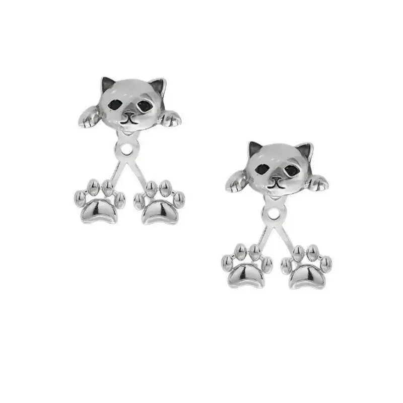 Vintage Silver Cat Paw Earrings – Cute Animal Dangle Jewelry Dangle Earrings Axl