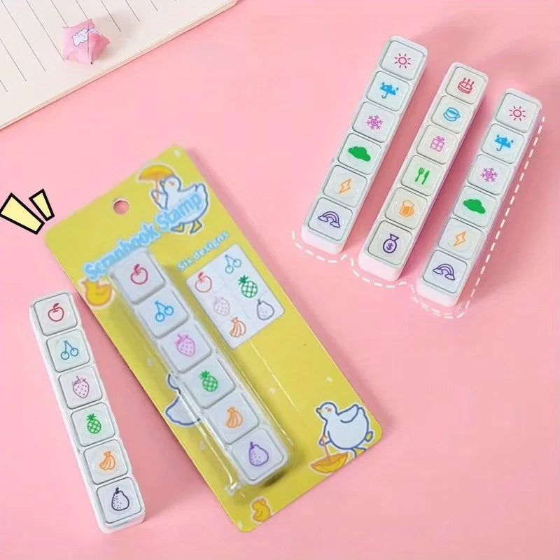 Kawaii Self-Ink Reward Stamps – 6 Designs Kids Craft Seal Set Self-Ink Stamp Set Axl