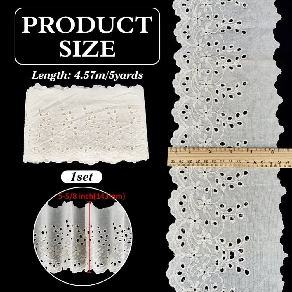 5 Yards Floral Eyelet Lace Ribbon Trim 143mm Wide – White DIY Lace Ribbon Trim Axl