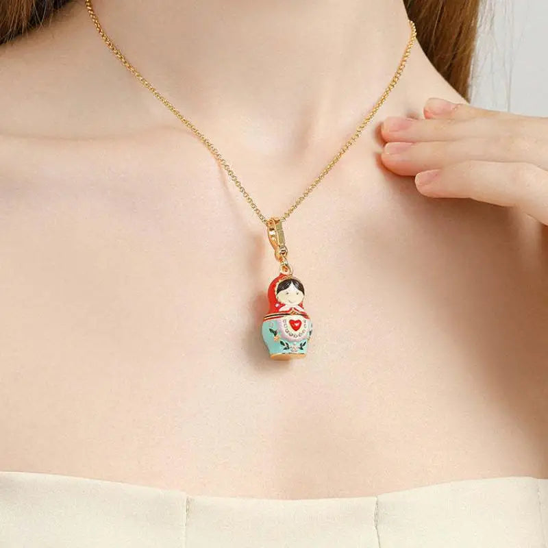 Matryoshka Doll Necklace – Hand-Painted Enamel Charm Pendant Charm Pendant Necklace Axl
