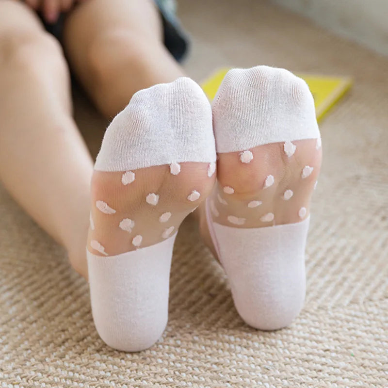 Women's Polka Dot Ankle Socks – 5 Pairs Bamboo Fiber Low Cut Women's Ankle Socks Axl